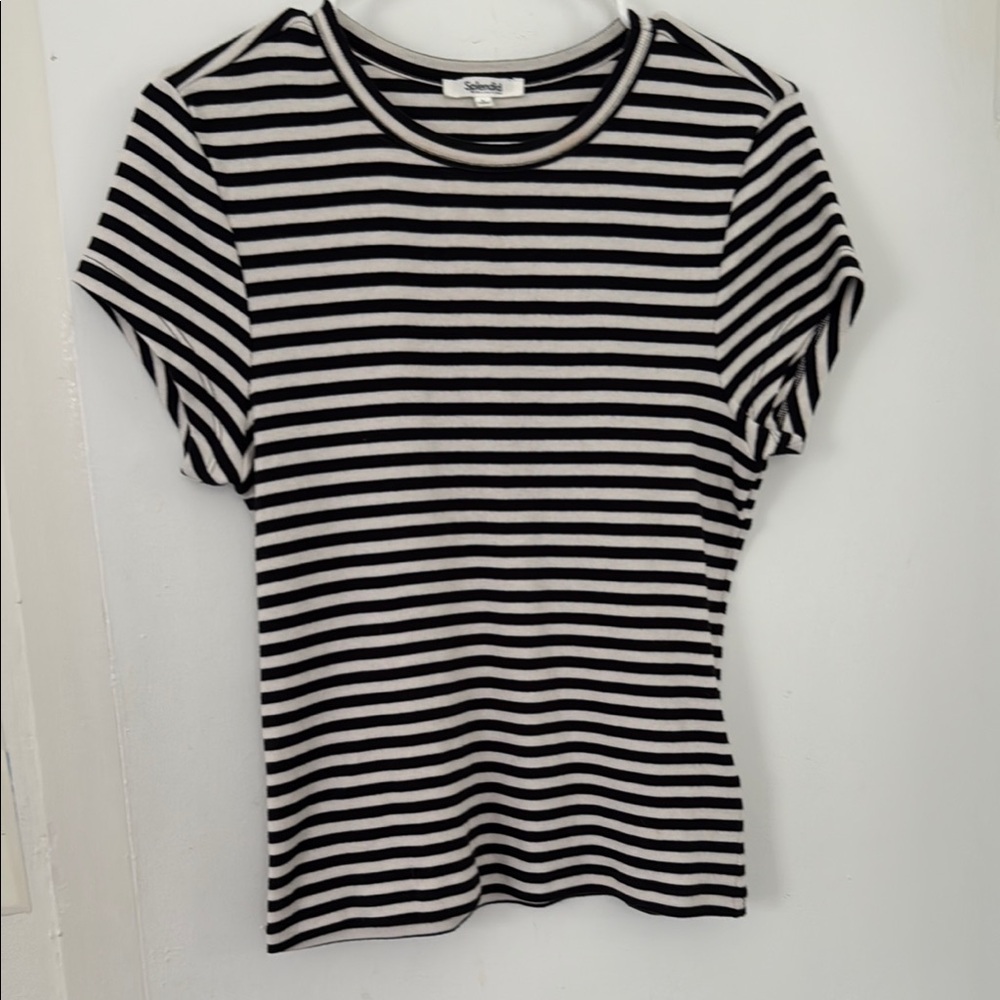 Splendid Black and White Fitted Crew Neck T-Shirt